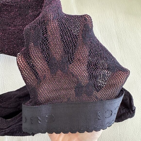 NWT GUCCI BLACK MAGENTA TIGHTS LUREX SZ M 691619 - Picture 2 of 4